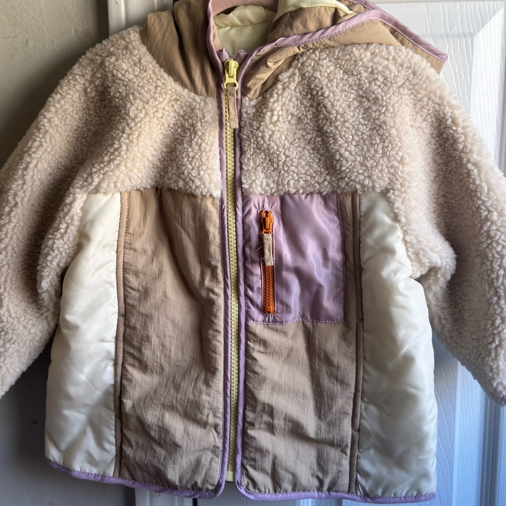 Zara Kids Cream and Tan Hooded Puffer Jacket